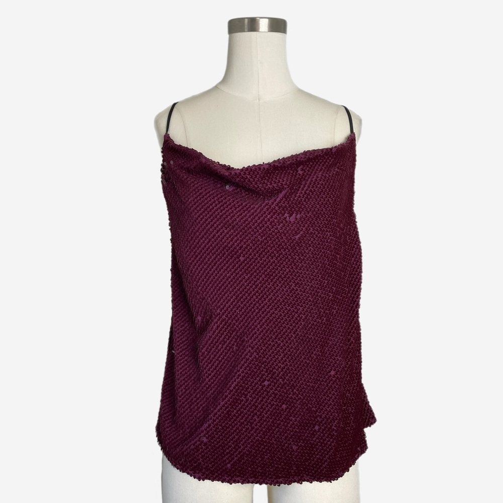 Allen Schwartz Burgundy velvet flocked sequined cowl neck cami grunge Ibiza M